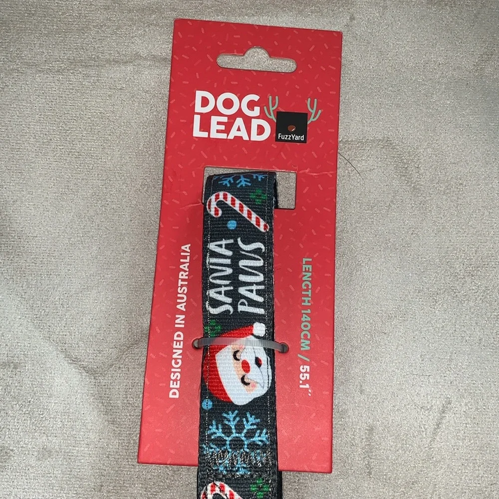 🦋 FUZZYARD Gray SANTA PAWS Set: Collar (Medium) & Leash NWT